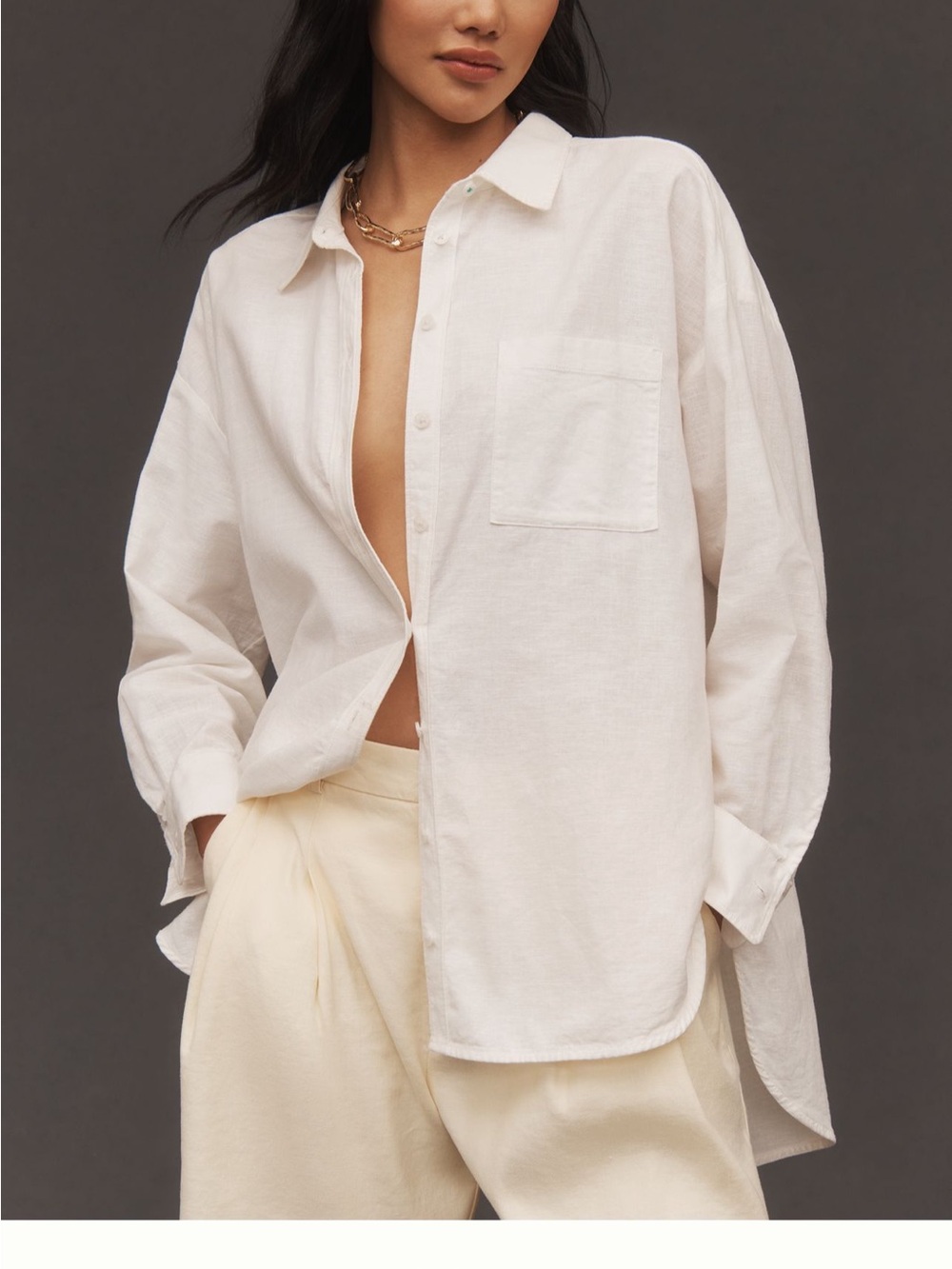 Brand New Anthropologie The Bennet Buttondown Shirt by Maeve: Linen Ivory L